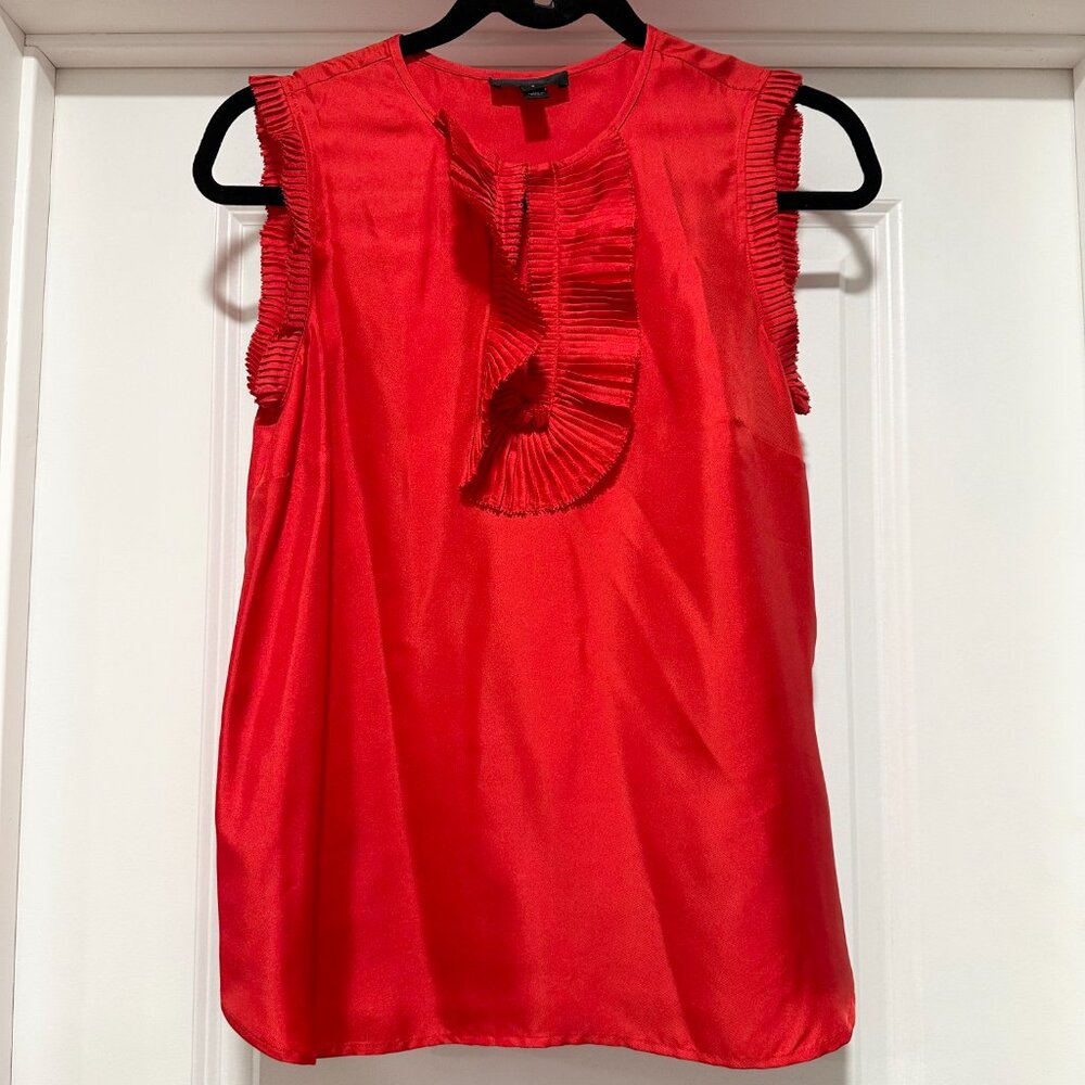 Jcrew Women's Red Sleeveless Silk Top Pleated Detail Size 2